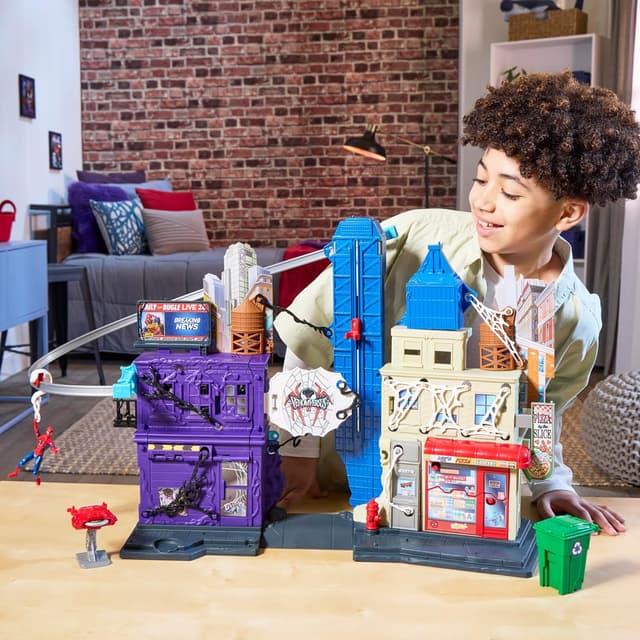 Detalle 2 de Marvel Spider-Man VenomVersus Netzschleuderer Spielset (Purple) mit Seilrutsche, 30+ Funktionen und Action-Figur