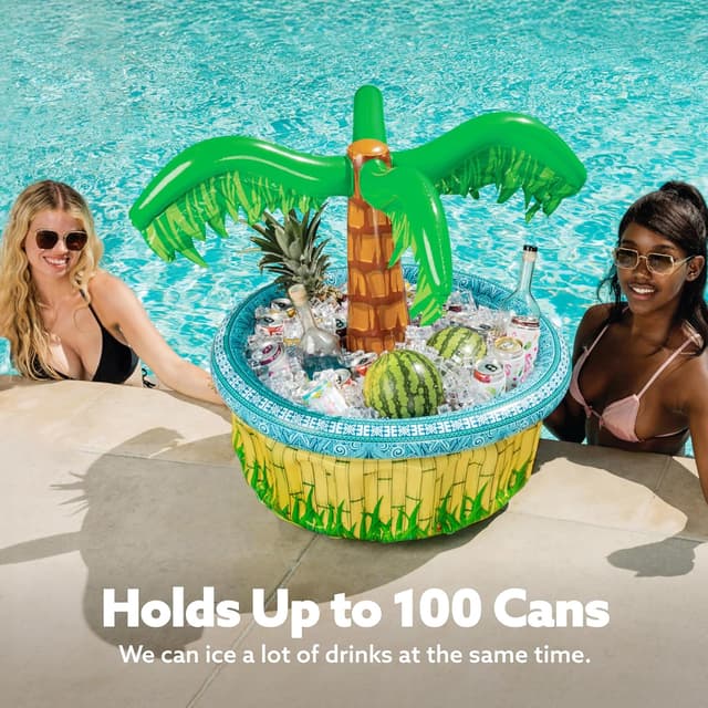 Detalle de Aufblasbarer JOYIN Palmen-Kühler (71 cm) für Poolparty & Luau-Party – mit Platz für 100 Dosen