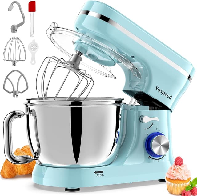 Detalle de Vospeed Stand Mixer with 4.5L + 5L bowls, 8-speed 1000W tilt-head electric mixer