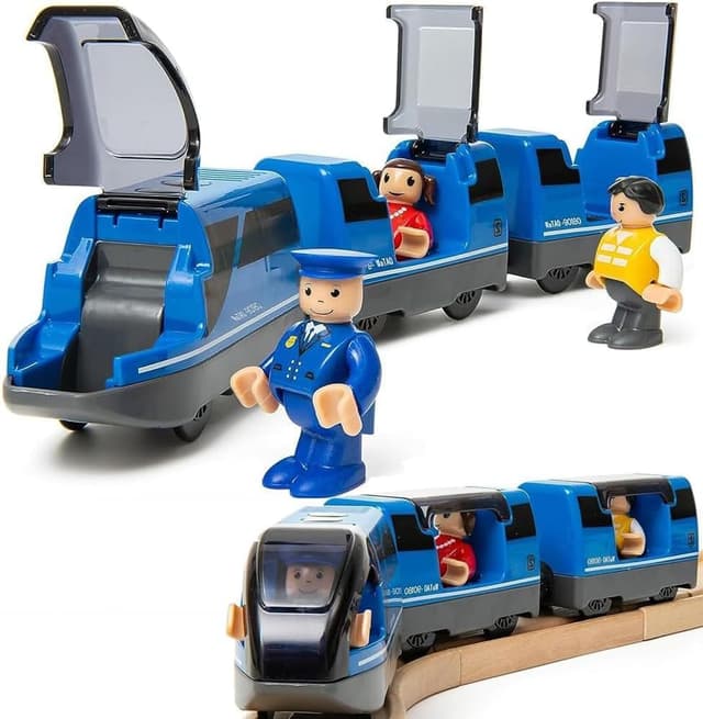 Detalle de TOPLIVING Battery Operated Intercity Train Set (Magnetic Connection) for Wooden Track Toys