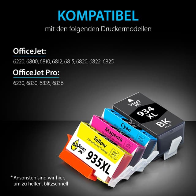 Detalle 2 de Smart Ink kompatible Druckerpatronen als Ersatz für HP 934XL/935XL (4er-Set: Schwarz, Cyan, Magenta, Gelb) für OfficeJet Pro