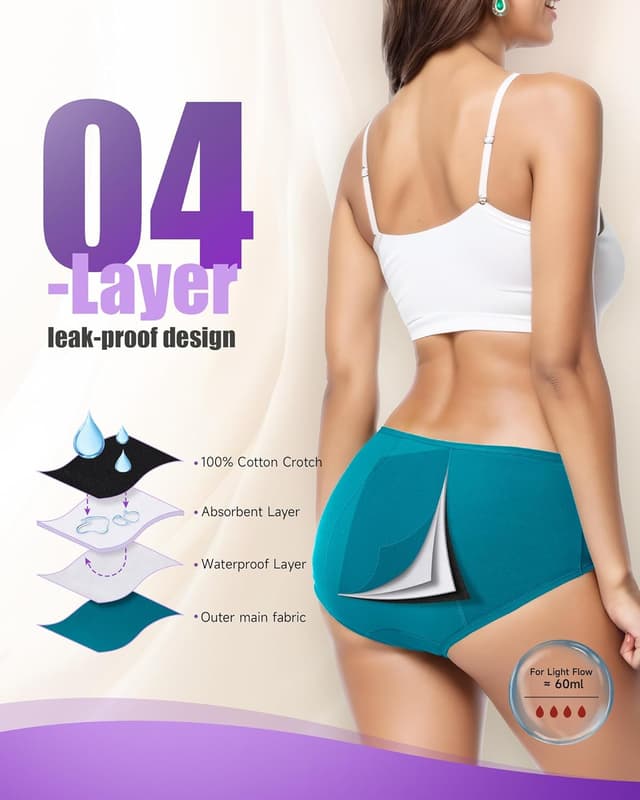 Detalle de TANSTC mutande mestruali donna in cotone, 4 strati assorbenti (3 pack)