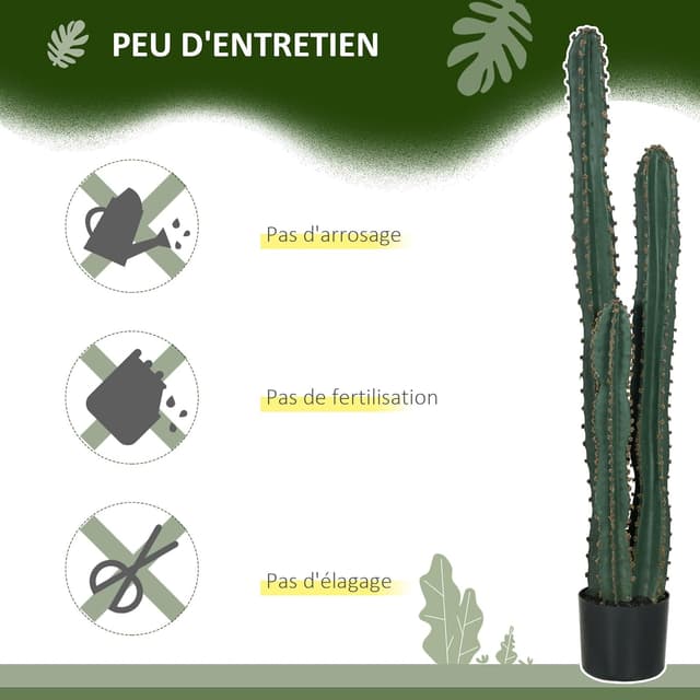 Detalle de Outsunny grand cactus artificiel à grand réalisme, vert foncé (Ø 18 x 120H cm) avec pot lesté