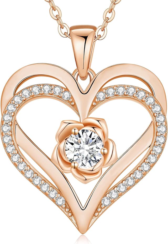 Detalle de CDE Damen Kette Rosegold Herz mit Sterling Silber 925, Geburtsstein und Anhänger (Valentinstag/Muttertag)