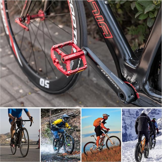 Detalle de Pedali flat CXWXC MTB con riflettori, 3 cuscinetti, attacco 9/16" in alluminio CNC