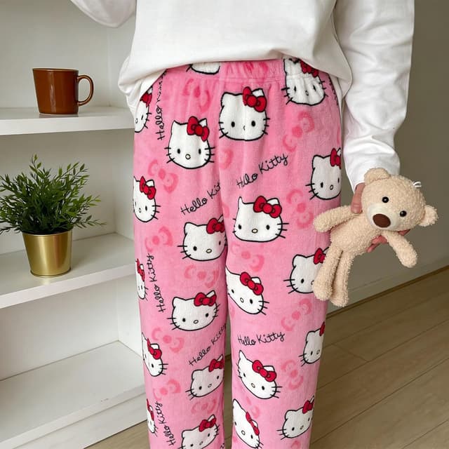 Thumbnail 3 de Europäische Größe Pyjama Hosen Damen aus Flanell – Anime-/Cartoon Freizeit-Lounghose für Herbst & Winter