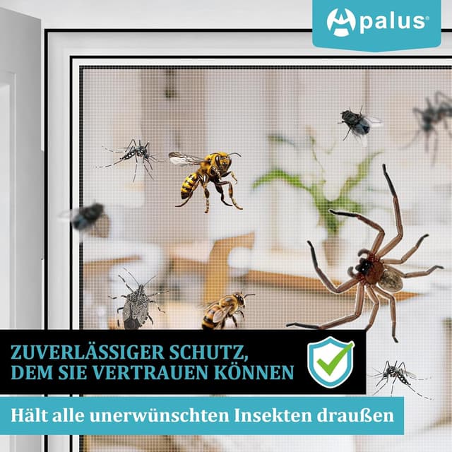 Detalle de Apalus Fliegengitter Fenster Insektenschutz ohne Bohren (2 Stück, 100 x 100 cm) – zuschneidbar mit Klettband, weiß