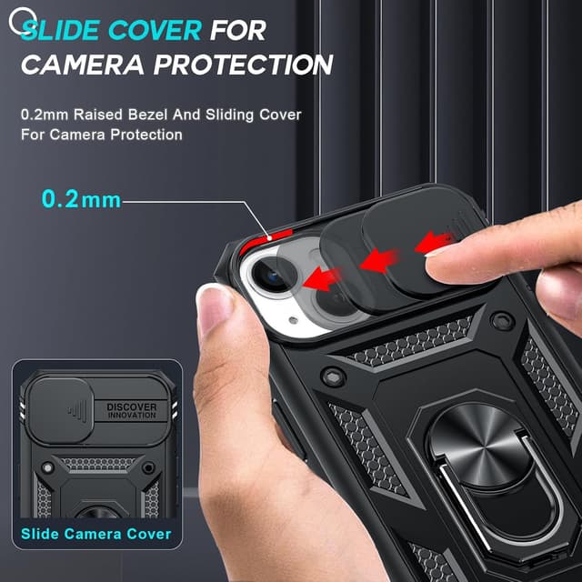 Detalle 2 de LeYi Coque iPhone 13 6,1" (compatible 13 / 13 Pro) + 2 verres trempés + anneau support noir