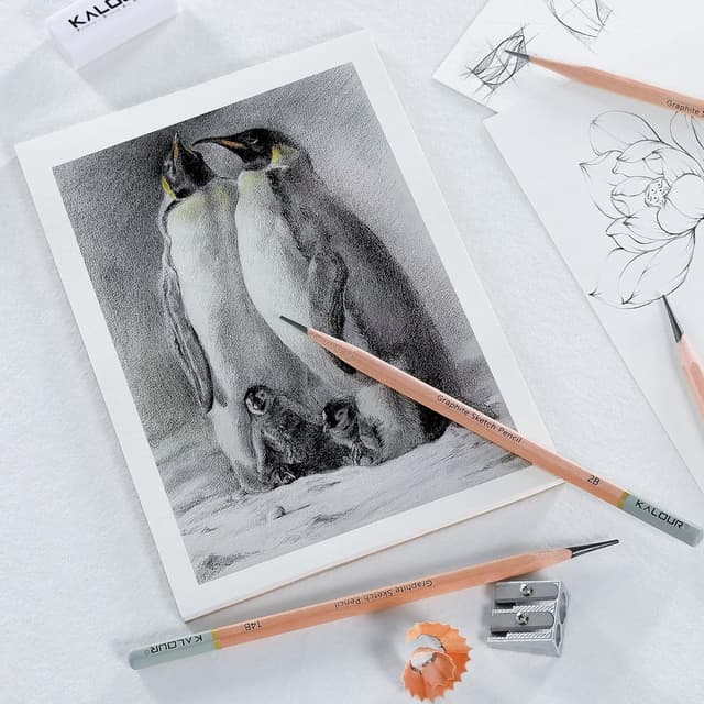 Detalle de KALOUR 18-Piece Professional Sketch Pencil Set (5H to 14B) with Erasers, Sharpener and Blending Stump