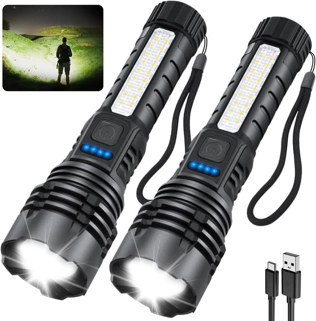 Detalle de ZioeYiue Rechargeable Flashlights (7 Modes) High-Lumen LED Tactical Torch for Home, Emergency, Camping & Hunting