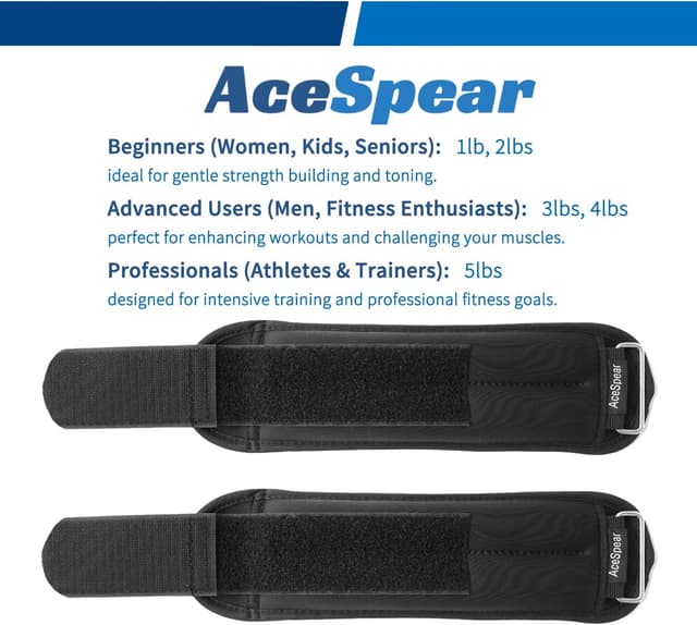 Detalle 2 de AceSpear Ankle Weights Sets (1lb to 5lb) for Men, Women, and Kids — Pair with Adjustable Straps