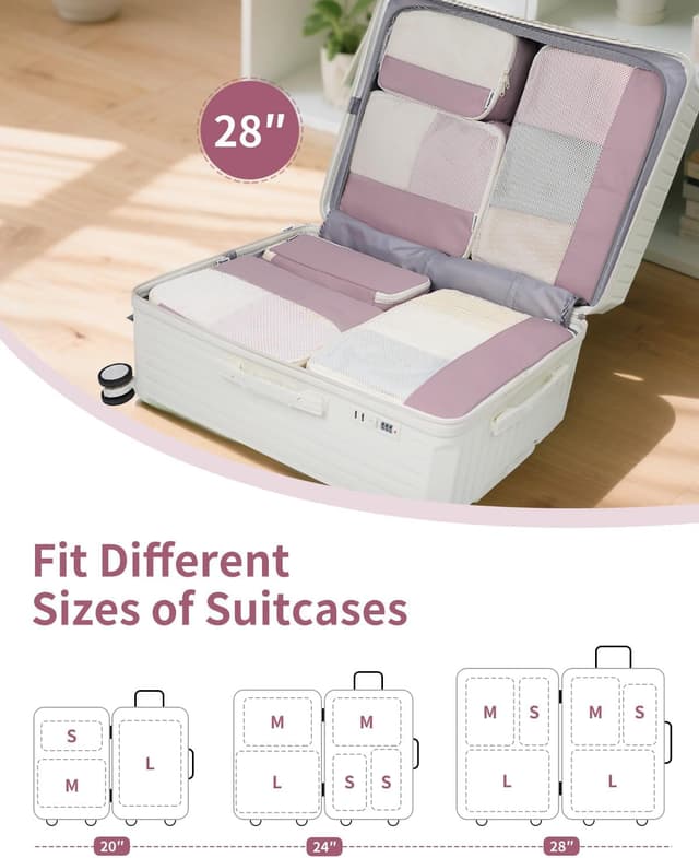 Detalle 2 de Narwey 7-piece packing cube set for suitcases, backpacks and carry on – Dusty Pink