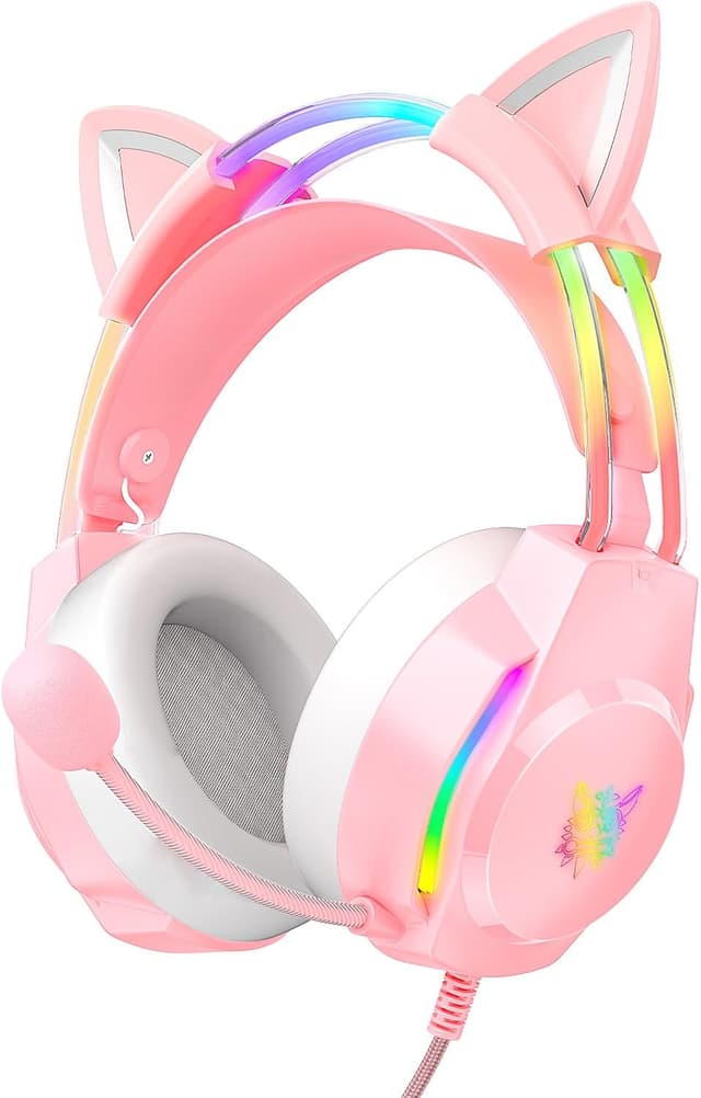 Detalle de ONITOON Gaming Headset with Cat Ears (Pink) – RGB backlight, removable cat ears and virtual 7.1