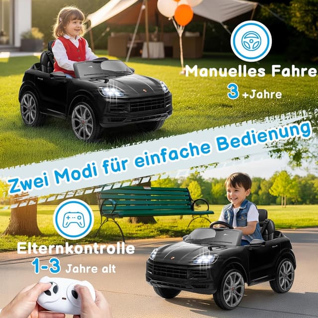 Detalle de LALAHO Kinder Elektroauto 12V mit 2,4G-Fernbedienung, 3 Geschwindigkeiten, MP3/AUX, LED und Hupe (schwarz)