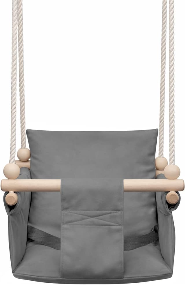 Detalle de MAMOI® balançoire d’intérieur bébé et enfants en bois et coton (balancelle scandinave)