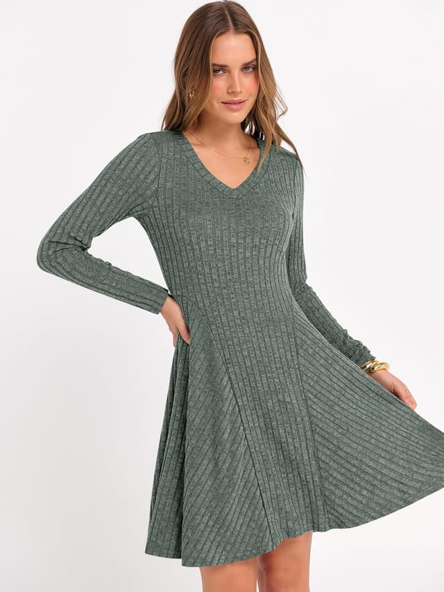 Detalle de ANRABESS Women Ribbed V‑Neck Sweater Dress