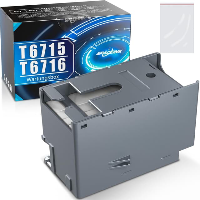 Detalle de Spaceink Wartungsbox T6715/T6716 (C13T671500/C13T671600) – Resttintenbehälter für ausgewählte Epson WorkForce Pro & WorkForce Modelle