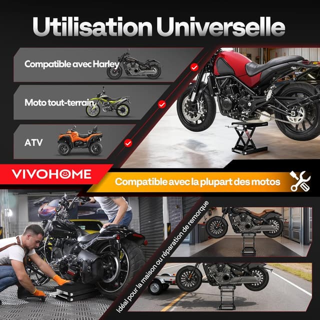 Thumbnail 4 de VIVOHOME Élévateur moto à ciseaux 500 kg avec large plateforme