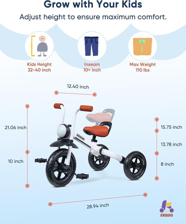 Detalle 2 de KRIDDO 2-in-1 Kids Balance Bike and Tricycle (2 to 5 Years) with Detachable Pedals and Front Light
