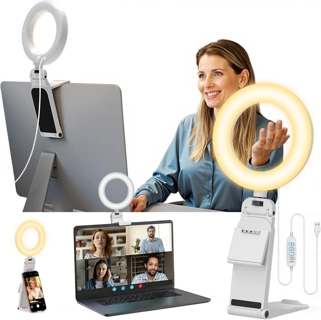 Detalle de Evershop 5'' LED-Ringlicht mit Stativ & Handyhalter – 3 Lichtfarben, 10 Helligkeitsstufen, 360° drehbar