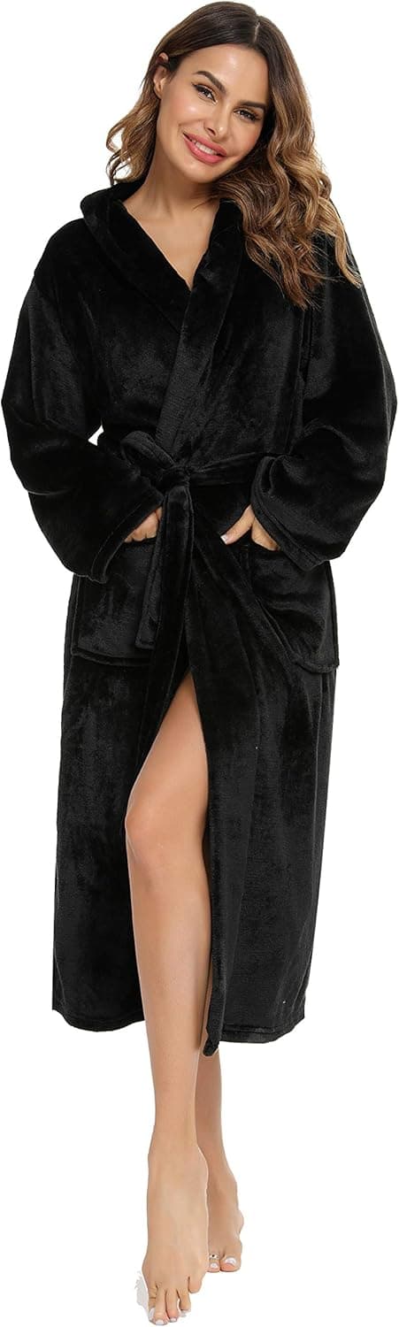 Thumbnail 6 de Vlazom Robe de chambre polaire femme à capuche en flanelle douce