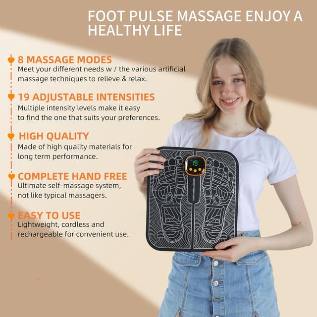 Detalle de Masseur de pieds EMS (bioélectrique) avec 8 modes et 19 fréquences réglables, charge USB et design ergonomique