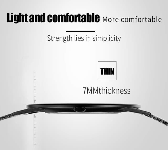 Detalle de CRRJU Herren-Uhr ultra dünn, wasserdicht mit schwarzem Edelstahl-Meshband – analog, Quarz