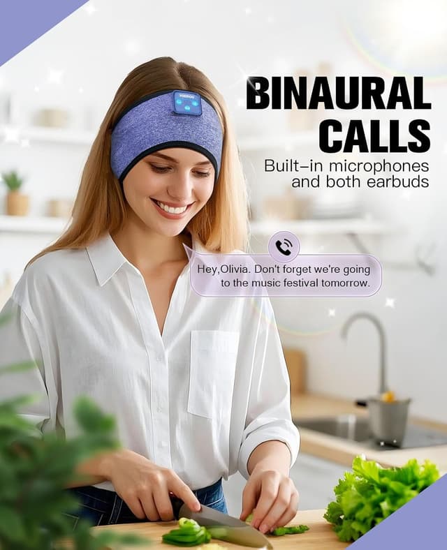 Detalle 2 de Voerou Bluetooth Schlafkopfhörer – 2-in-1 Stirnband für Musik beim Schlafen