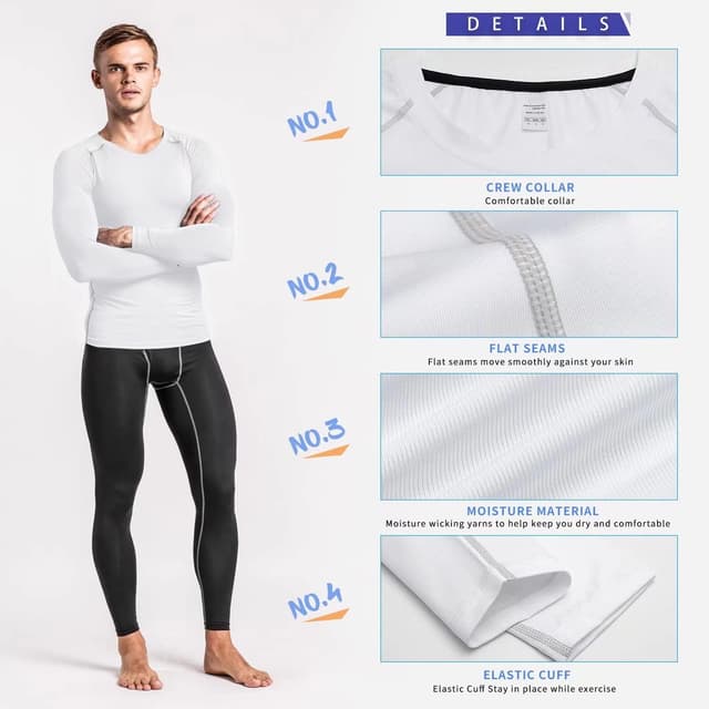 Detalle de Sillictor Mens Compression Base Layer Top – Quick Dry Long Sleeve Running & Sports Underlayer