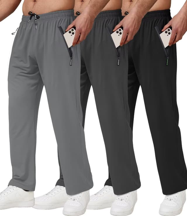 Detalle de lomsoe 3-Pack Men’s Athletic Pants with Zip Pockets (Lightweight Workout Sweatpants)