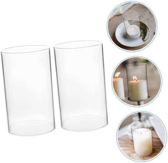 Detalle 2 de HOMSFOU 2er-Set zylindrische Glas-Kerzenhauben mit Windschutz für Stumpenkerzen (15×7 cm), transparent