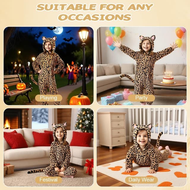 Thumbnail 6 de AUYAO Leopard-Overall für Kinder: Leopardenanzug als Einteiler-Katzenkostüm mit Kapuze