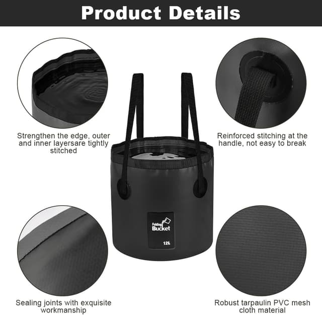 Detalle 2 de Seau pliable flintronic 10L / 12L / 20L : portable et peu encombrant pour la pêche, la rando et le jardin