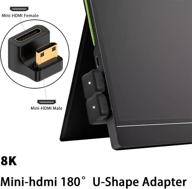 Detalle de Duttek 8K U-Shape Mini-HDMI-Adapter (180° nach oben) mit LED, 48 Gbps, Mini-HDMI Male auf Female – 2er Pack