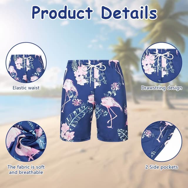 Detalle de Aomig Uomo Hawaiani pantaloncini da bagno vintage con stampa hawaiana, slip/boxer da mare estivi con taschino (Blu, M-XL)