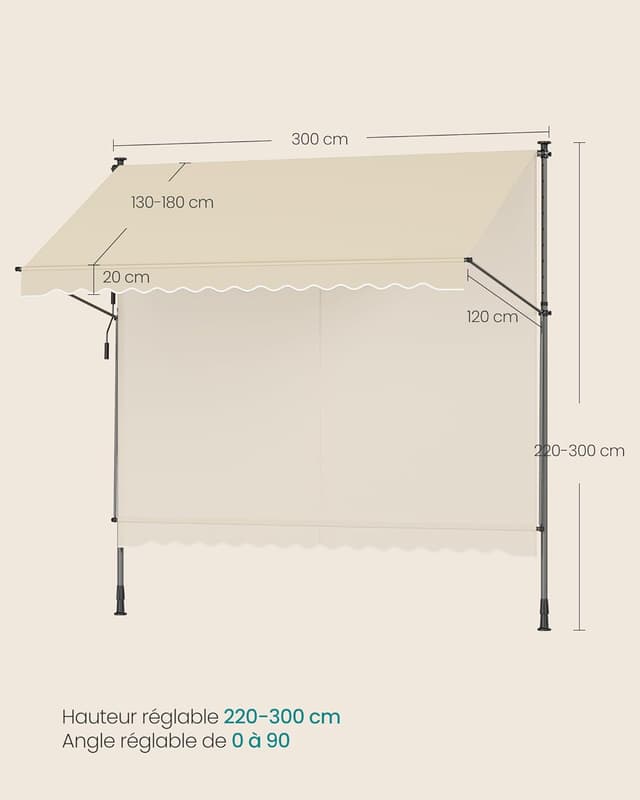 Detalle de SONGMICS store banne rétractable manuel GSA302M01, beige, 300 x 180 cm