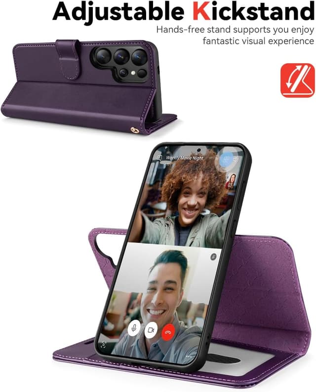 Detalle de OCASE kompatible Hülle für Samsung Galaxy S25 Plus (2in1) mit abnehmbarem Magnet-Flip, Kartenfach & RFID-Schutz – dunkelviolett