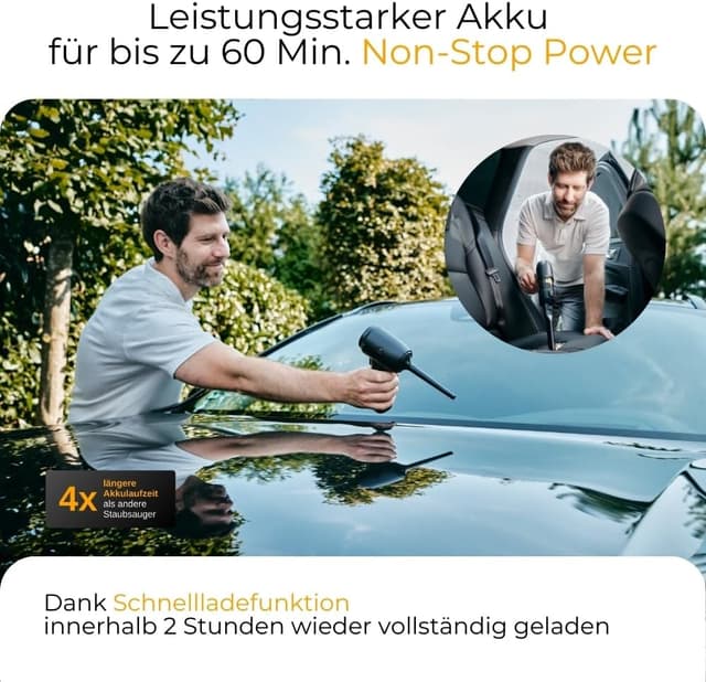 Detalle de lautux Turbotastic Pro 2 Handstaubsauger (120 W, 18.000 Pa, HEPA-Filter) – Starter Set im Nachtschwarz