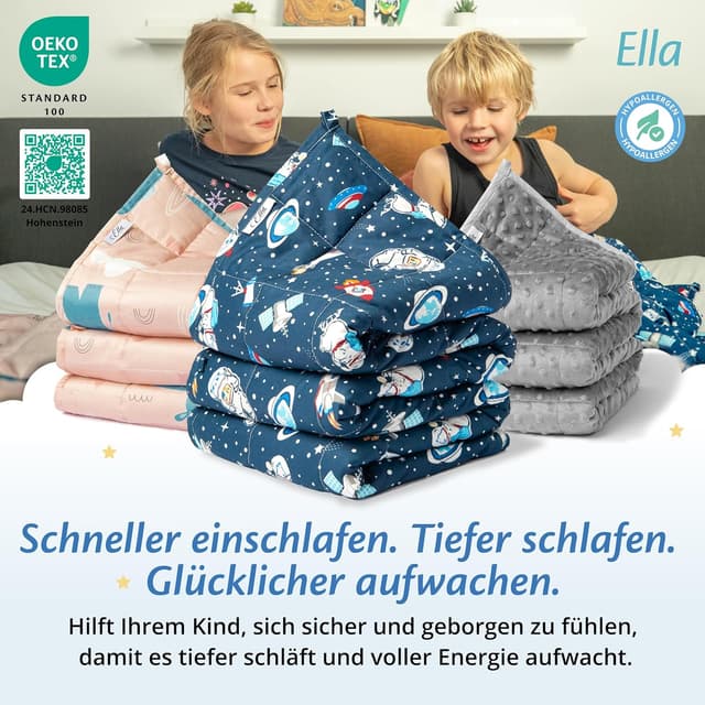 Detalle 2 de Ella Gewichtsdecke Kinder 2,4 kg (90x120 cm) – Therapiedecke für Stressabbau und Angstzustände