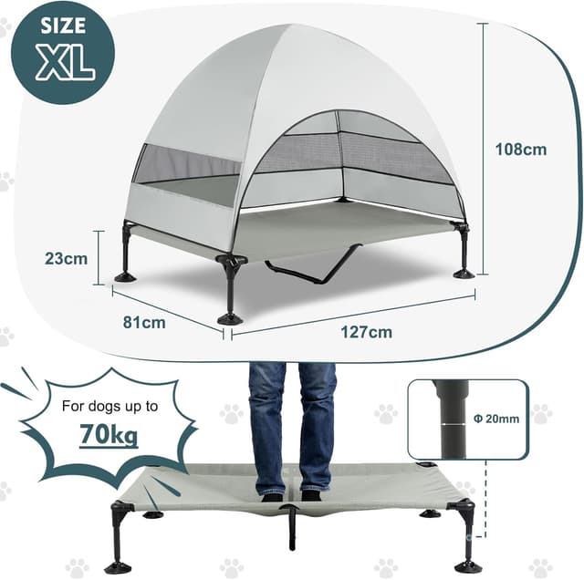 Detalle 2 de Snagle Paw Elevated Dog Bed With Canopy – Portable raised outdoor dog cot with anti-slip feet and breathable mesh