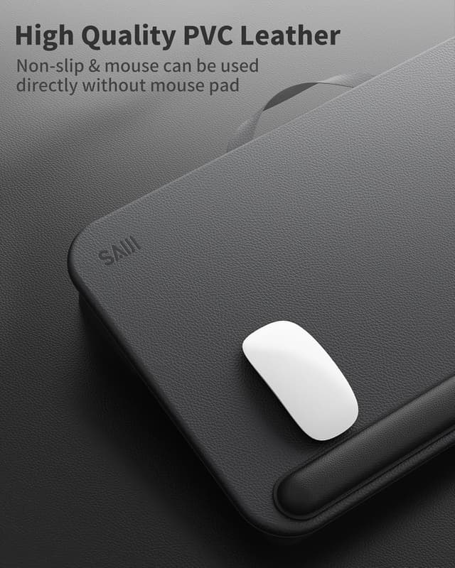 Detalle de SAIJI large leather desktop laptop tray with phone holder and wrist rest (supports up to 17-inch laptops)