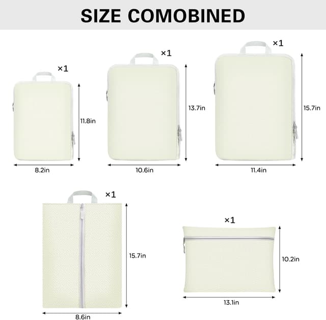 Detalle de Compression Packing Cubes (Beige) – 5 Pack waterproof suitcase & backpack organiser set