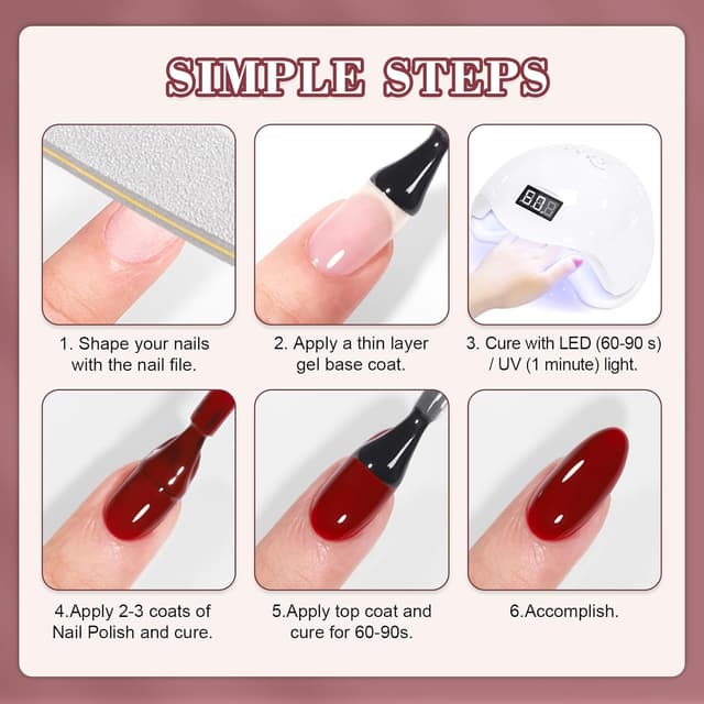 Detalle de YSUVIN UV Nagellack Rot (6 Farben) – 8 ml pro Flasche, soak-off UV/LED Gel für DIY & Salon-Look
