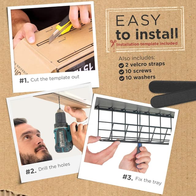 Detalle 2 de Scanfield Cable Management kit porta cavi sotto scrivania, passacavi con griglia in acciaio (set da 2)