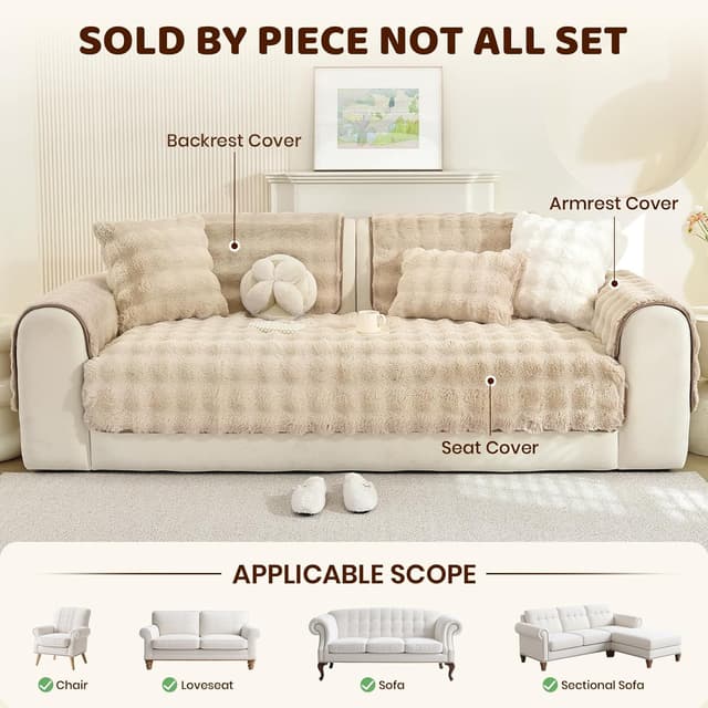 Detalle de Housse de canapé Royhom en peluche épaisse antidérapante (kaki clair, 70 x 150 cm)