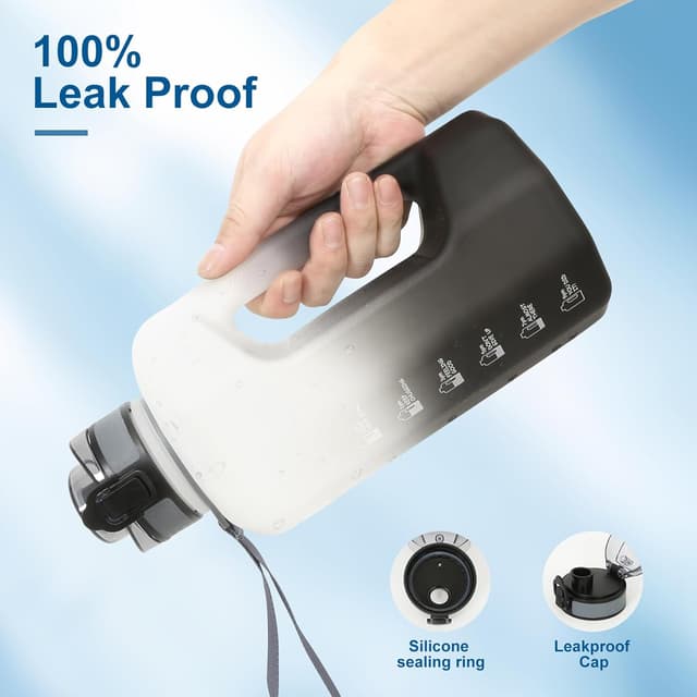 Detalle de GEMFUL 2,2 l Sport-Wasserflasche mit Griff – BPA-frei, mit Zeitmarkierung (Schwarz/Weiß)