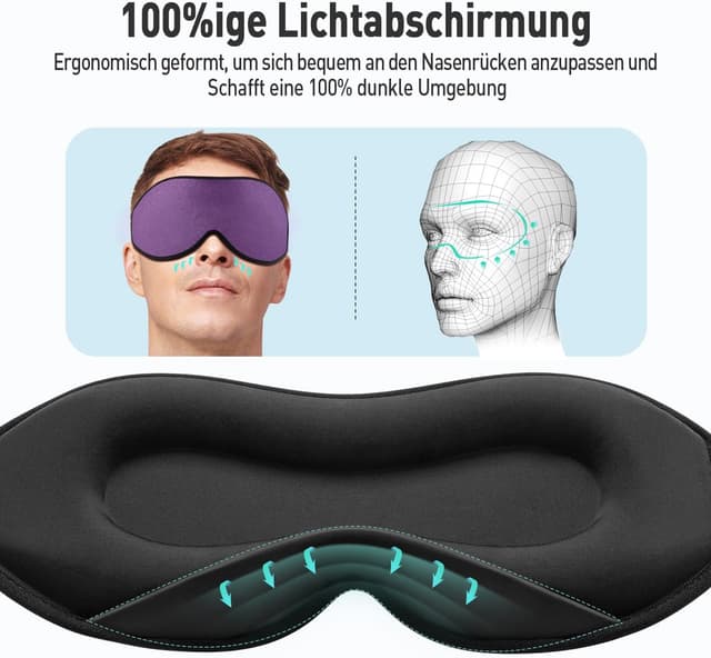 Detalle de Umisleep Schlafmaske für Seitenschläfer – 3D-Lichtschutz für ruhigen Schlaf, lila