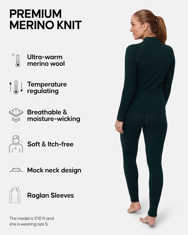 Detalle 2 de Danish Endurance Merino Wool Base Layer Set (250g/m²) for Women – Heavyweight Winter Ski & Snow Sports