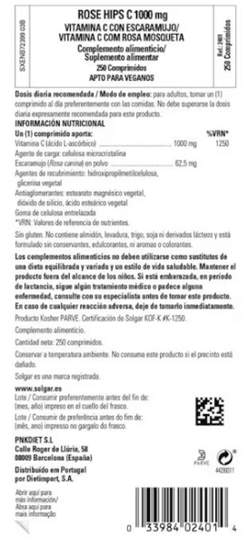 Thumbnail 1 de Solgar Vitamina C 1000 mg con Escaramujo 🌿 - 250 Comprimidos