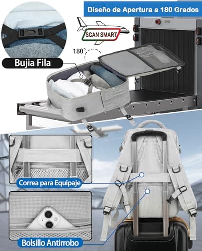 Detalle de KLOSTAIN Mochila de cabina para avión 40x20x25 cm y 20L (gris claro) para portátil